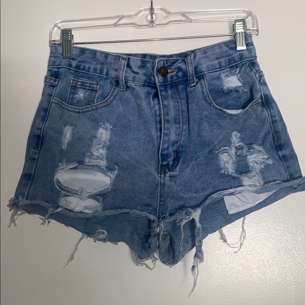 SHEIN Blue Jean Shorts Distressed High-Waisted